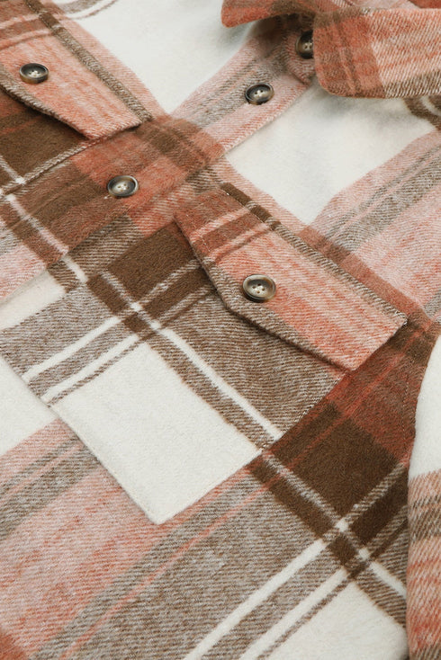 Plaid Print Flap Pockets Long Shacket